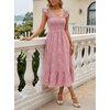 MEROKEETY Women’s Summer Sleeveless Smocked Floral Maxi Dress | Square Neck, Flowy Sundress, Ruffle Straps, Side Pockets, Boho Beach Vacation, Tiered Ruffle Hem, A Line, Long Dress(Pink)