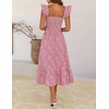 MEROKEETY Women’s Summer Sleeveless Smocked Floral Maxi Dress | Square Neck, Flowy Sundress, Ruffle Straps, Side Pockets, Boho Beach Vacation, Tiered Ruffle Hem, A Line, Long Dress(Pink)