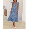 MEROKEETY Women’s Summer Sleeveless Smocked Floral Maxi Dress | Square Neck, Flowy Sundress, Ruffle Straps, Side Pockets, Boho Beach Vacation, Tiered Ruffle Hem, A Line, Long Dress(Dusty Blue)