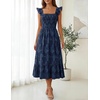 MEROKEETY Women’s Summer Sleeveless Smocked Floral Maxi Dress | Square Neck, Flowy Sundress, Ruffle Straps, Side Pockets, Boho Beach Vacation, Tiered Ruffle Hem, A Line, Long Dress(Navy)