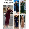 MEROKEETY Women’s Velvet Lace Wedding Guest Cocktail Maxi Dress | Long Sleeve, Mock Neck, Ruched Waist, Elegant Fall Dress 2026, Back Slit, Zipper, Formal Maxi Dress, Slimming Fit, Date Night(Wine)