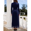 MEROKEETY Women’s Velvet Lace Wedding Guest Cocktail Maxi Dress | Long Sleeve, Mock Neck, Ruched Waist, Elegant Fall Dress 2026, Back Slit, Zipper, Formal Maxi Dress, Slimming Fit, Date Night(Navy)