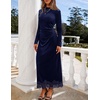 MEROKEETY Women’s Velvet Lace Wedding Guest Cocktail Maxi Dress | Long Sleeve, Mock Neck, Ruched Waist, Elegant Fall Dress 2026, Back Slit, Zipper, Formal Maxi Dress, Slimming Fit, Date Night(Navy)