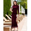 MEROKEETY Women’s Velvet Lace Wedding Guest Cocktail Maxi Dress | Long Sleeve, Mock Neck, Ruched Waist, Elegant Fall Dress 2026, Back Slit, Zipper, Formal Maxi Dress, Slimming Fit, Date Night(Wine)