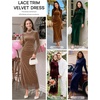 MEROKEETY Women’s Velvet Lace Wedding Guest Cocktail Maxi Dress | Long Sleeve, Mock Neck, Ruched Waist, Elegant Fall Dress 2026, Back Slit, Zipper, Formal Maxi Dress, Slimming Fit, Date Night(Champagne)