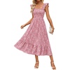 MEROKEETY Women’s Summer Sleeveless Smocked Floral Maxi Dress | Square Neck, Flowy Sundress, Ruffle Straps, Side Pockets, Boho Beach Vacation, Tiered Ruffle Hem, A Line, Long Dress(Pink)