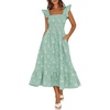 MEROKEETY Women’s Summer Sleeveless Smocked Floral Maxi Dress | Square Neck, Flowy Sundress, Ruffle Straps, Side Pockets, Boho Beach Vacation, Tiered Ruffle Hem, A Line, Long Dress(Green)