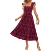 MEROKEETY Women’s Summer Sleeveless Smocked Floral Maxi Dress | Square Neck, Flowy Sundress, Ruffle Straps, Side Pockets, Boho Beach Vacation, Tiered Ruffle Hem, A Line, Long Dress(Wine)
