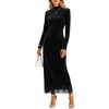 MEROKEETY Women’s Velvet Lace Wedding Guest Cocktail Maxi Dress | Long Sleeve, Mock Neck, Ruched Waist, Elegant Fall Dress 2026, Back Slit, Zipper, Formal Maxi Dress, Slimming Fit, Date Night(Black)