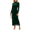 MEROKEETY Women’s Velvet Lace Wedding Guest Cocktail Maxi Dress | Long Sleeve, Mock Neck, Ruched Waist, Elegant Fall Dress 2026, Back Slit, Zipper, Formal Maxi Dress, Slimming Fit, Date Night(Darkgreen)