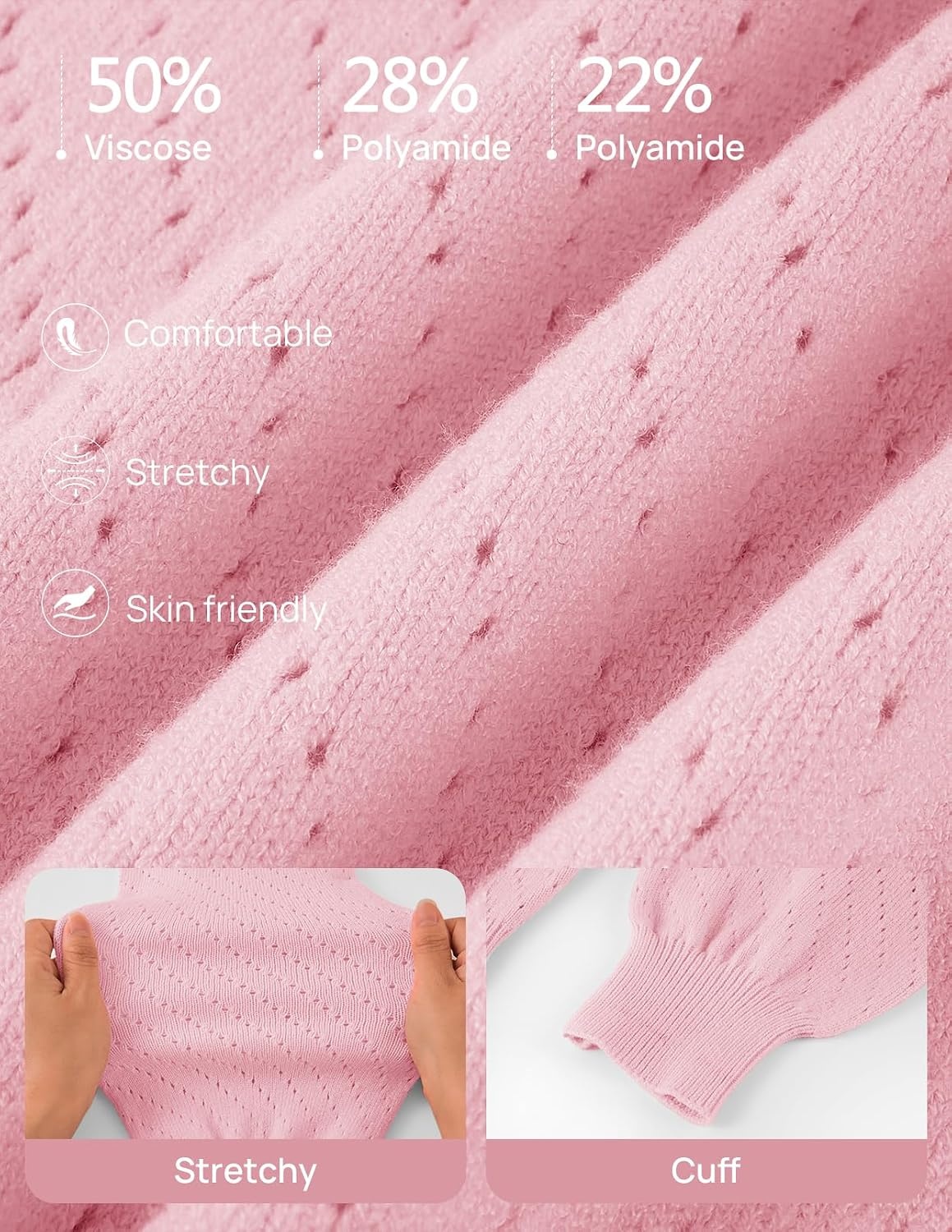 image:imageMEROKEETY Womens Boat Neck Long Lantern Sleeve Sweaters 2026 Dressy Casual Hollow Out Knitted Cozy Loose Ribbed Hem Pullover Trendy Drop Shoulder Jumper Top Fall Fashion Layering Winter ClothingPink