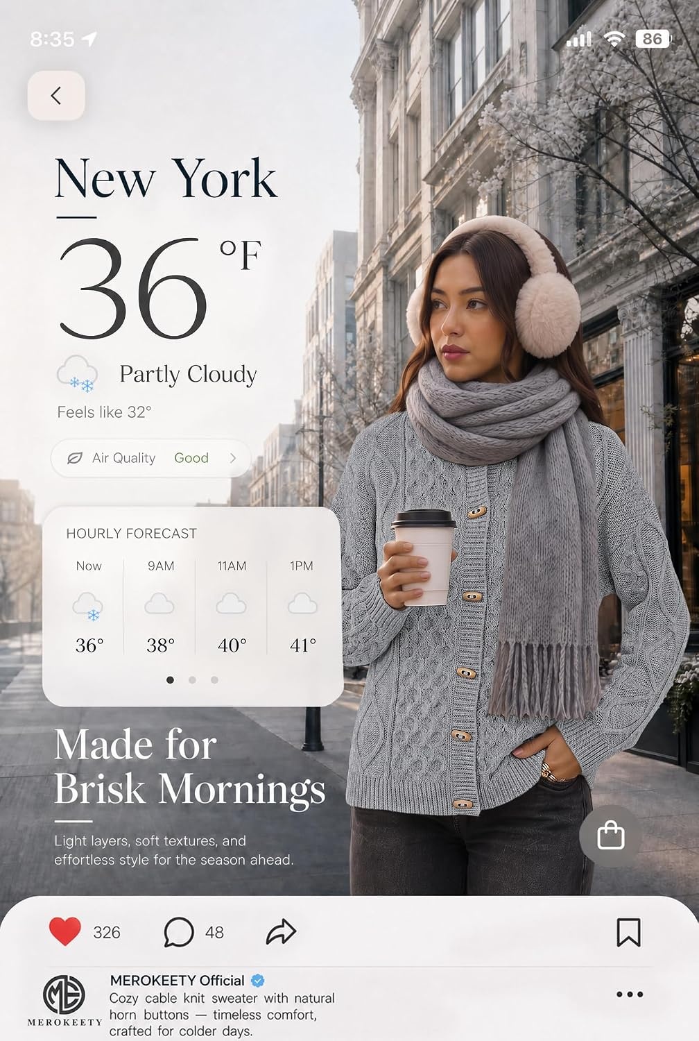 image:imageMEROKEETY Womens Chunky Button Up Cable Knit Trendy Cardigan Sweaters Cozy Vintage Knit Horn Buttons Open Front Cardigan 2026 Fall Fashion Sweaters Loose Fit Trendy Outfits Winter OuterwearGrey