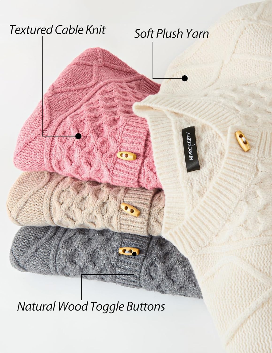 image:imageMEROKEETY Womens Chunky Button Up Cable Knit Trendy Cardigan Sweaters Cozy Vintage Knit Horn Buttons Open Front Cardigan 2026 Fall Fashion Sweaters Loose Fit Trendy Outfits Winter OuterwearCoffee