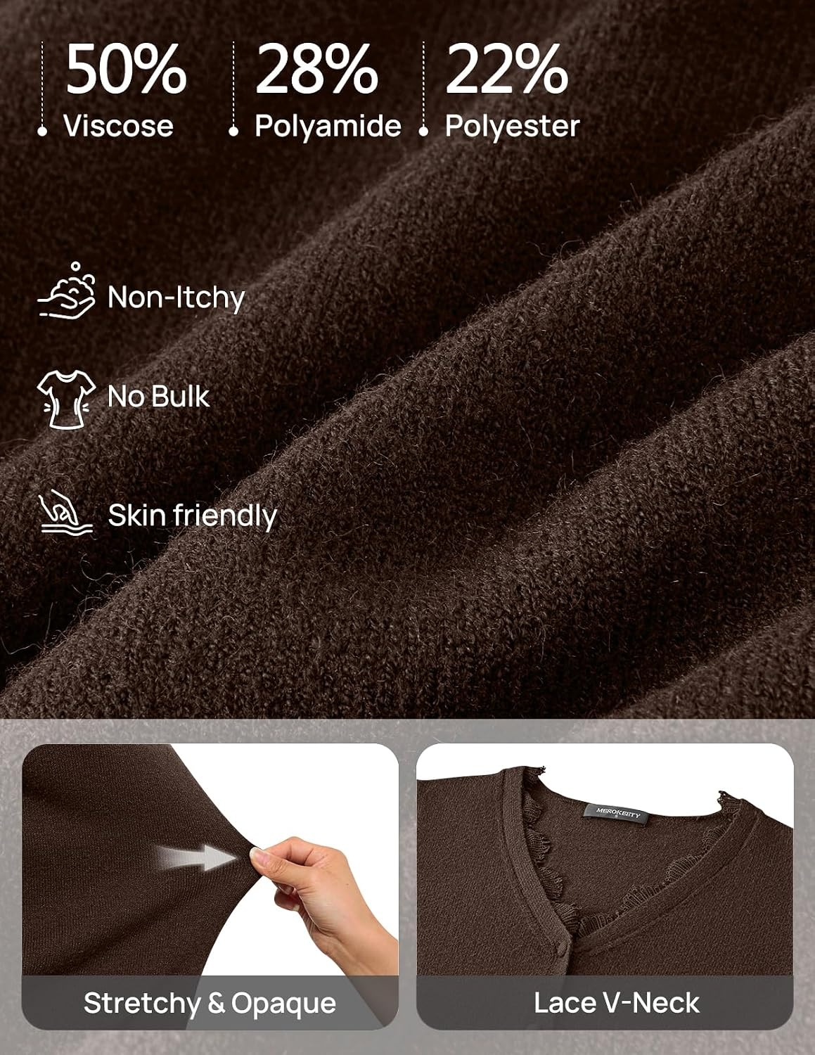 image:imageMEROKEETY Womens Fall Lace V Neck Button Up Cardigan Sweaters Trendy Work Long Sleeve Scalloped Trim Cozy Lightweight Soft Knit Sweater Top Fashion Old Money Clothes Dressy Casual Layering TopCoffee