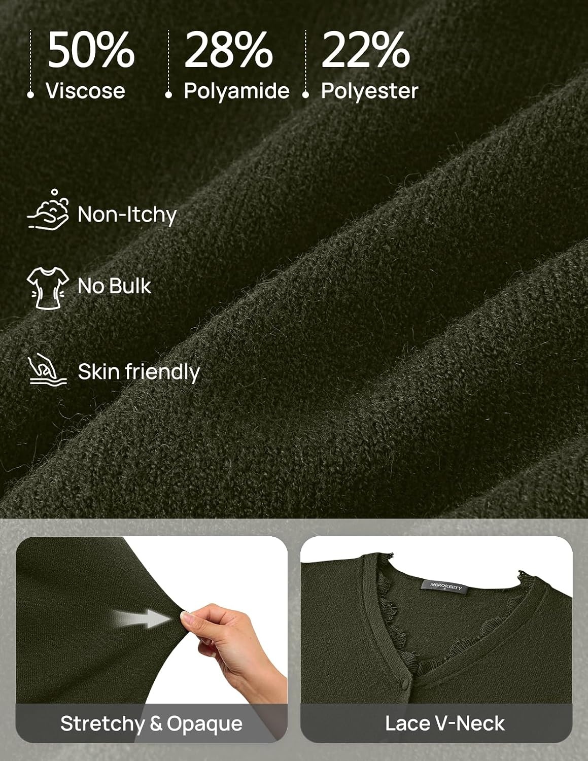 image:imageMEROKEETY Womens Fall Lace V Neck Button Up Cardigan Sweaters Trendy Work Long Sleeve Scalloped Trim Cozy Lightweight Soft Knit Sweater Top Fashion Old Money Clothes Dressy Casual Layering TopArmy