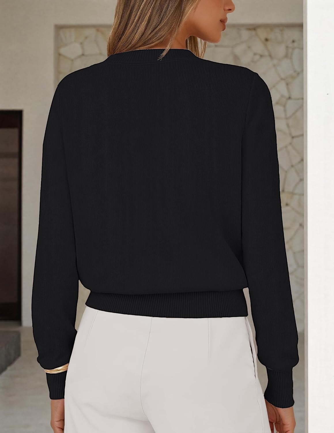 image:imageMEROKEETY Womens Fall Lightweight Sweater Business Casual Tops Ladies Work Sweaters Notched Neck Long Sleeve Horse bit Accents Vintage Pullover 2026 Winter Fashion ClothingBlack