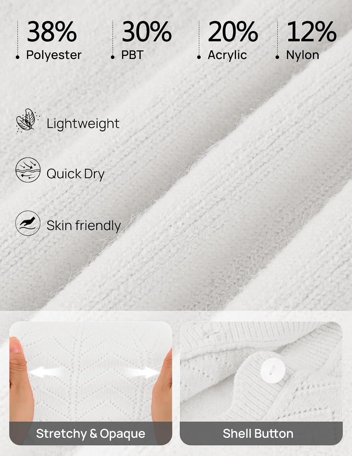 image:imageMEROKEETY Womens Fall Long Sleeve Button Front Cardigan Sweater Open Front Scalloped V Neck Crochet Cardigan Hollow Out Lightweight Dressy Trendy Loose Fit Knit Jumper Sweater TopWhite