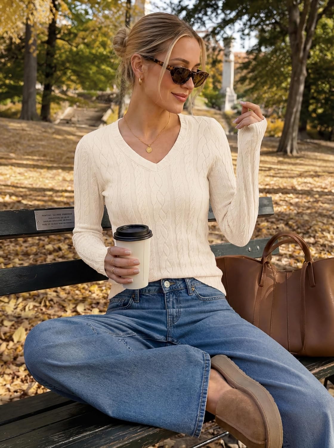 image:imageMEROKEETY Womens Fall Long Sleeve V Neck Top Trendy TShirt Business Casual Textured Cable Pattern Fitted Lightweight Stretchy Dressy Casual Basic Layering Blouse Work Office Shirt Going Out TopApricot
