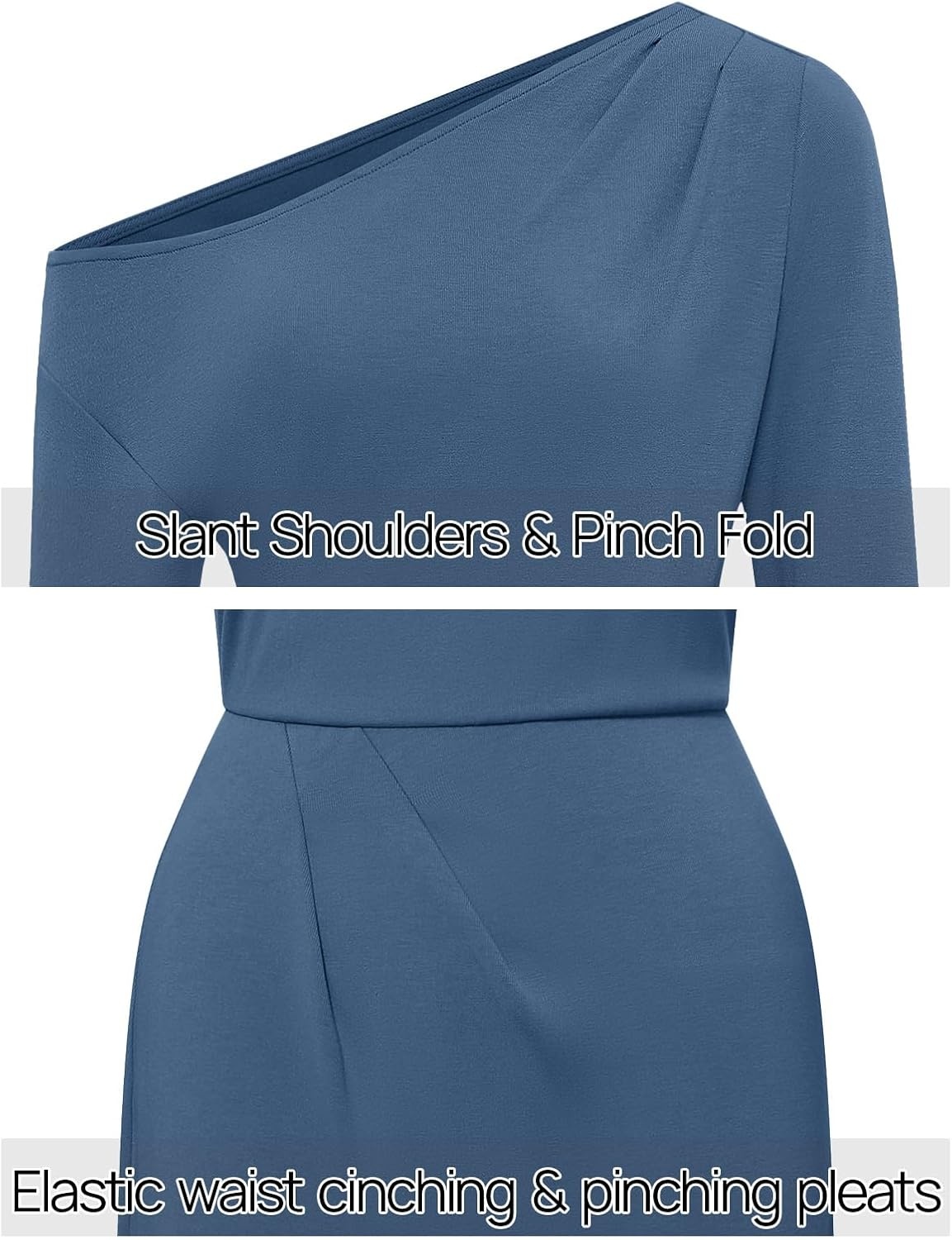 image:imageMEROKEETY Womens Fall Off Shoulder Long Sleeve Wedding Guest Midi Dress Fitted Ruched Waist Baby Shower Bridesmaid Date Night Modest Elegant Business Casual 2026 Formal Dress Winter OutfitsDustyblue
