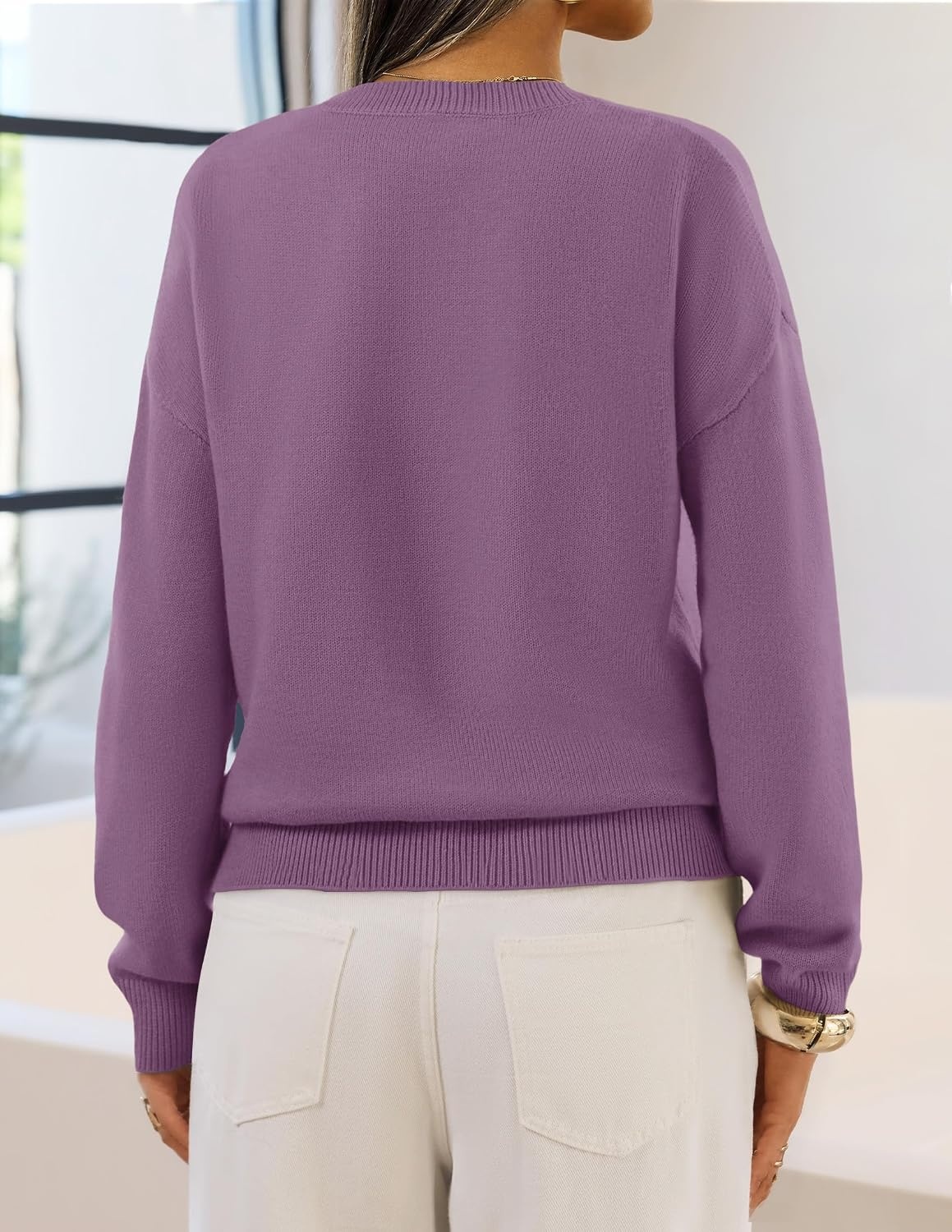 image:imageMEROKEETY Womens Fall Oversized Pullover Sweater Layered Neck Henley Tops Crew Neck Buttoned V Neck 2 in 1 2026 Winter Long Sleeves Color Block Soft Warm Ribbed Hem Stylish Trendy FashionPurple