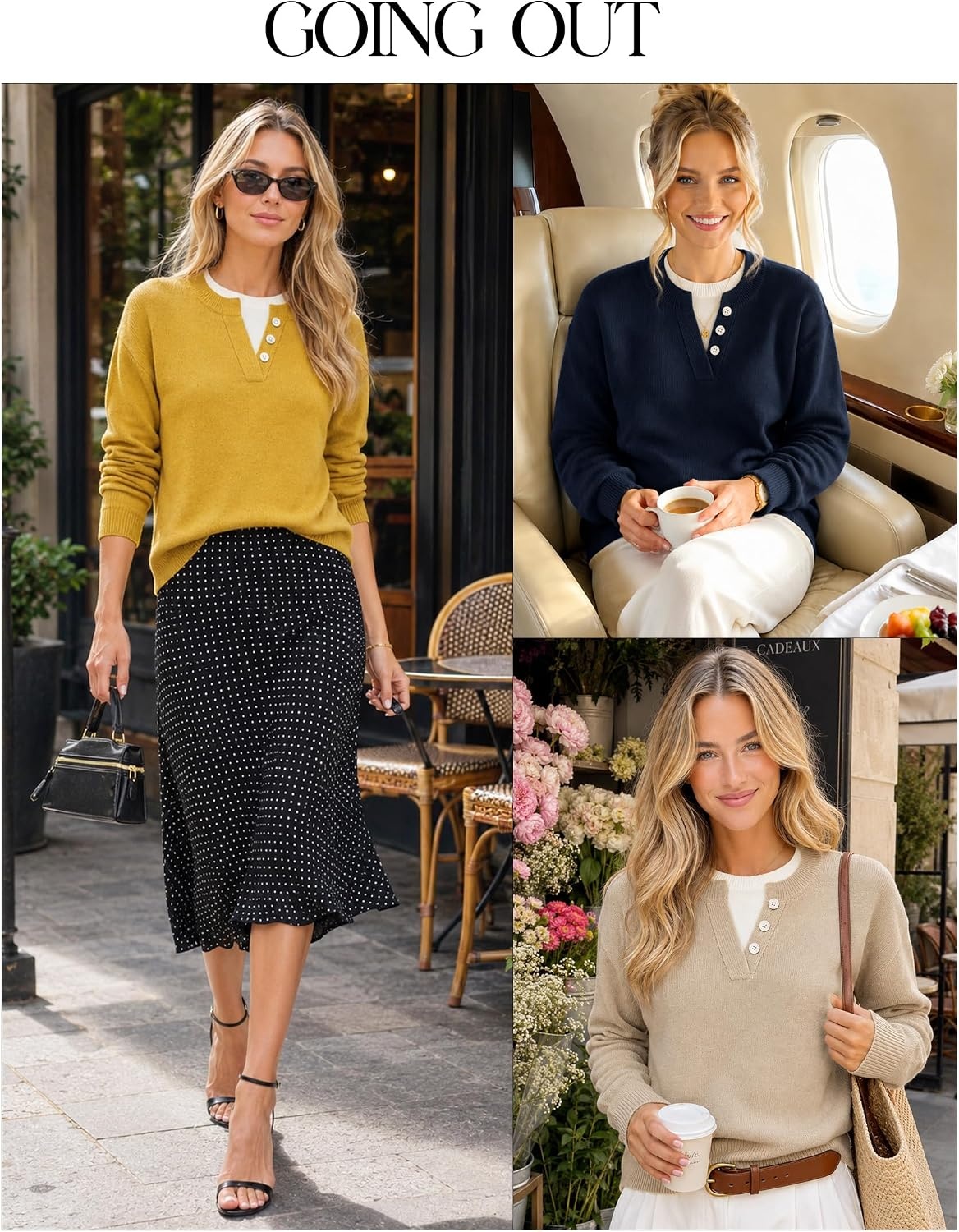image:imageMEROKEETY Womens Fall Oversized Pullover Sweater Layered Neck Henley Tops Crew Neck Buttoned V Neck 2 in 1 2026 Winter Long Sleeves Color Block Soft Warm Ribbed Hem Stylish Trendy FashionTurmeric