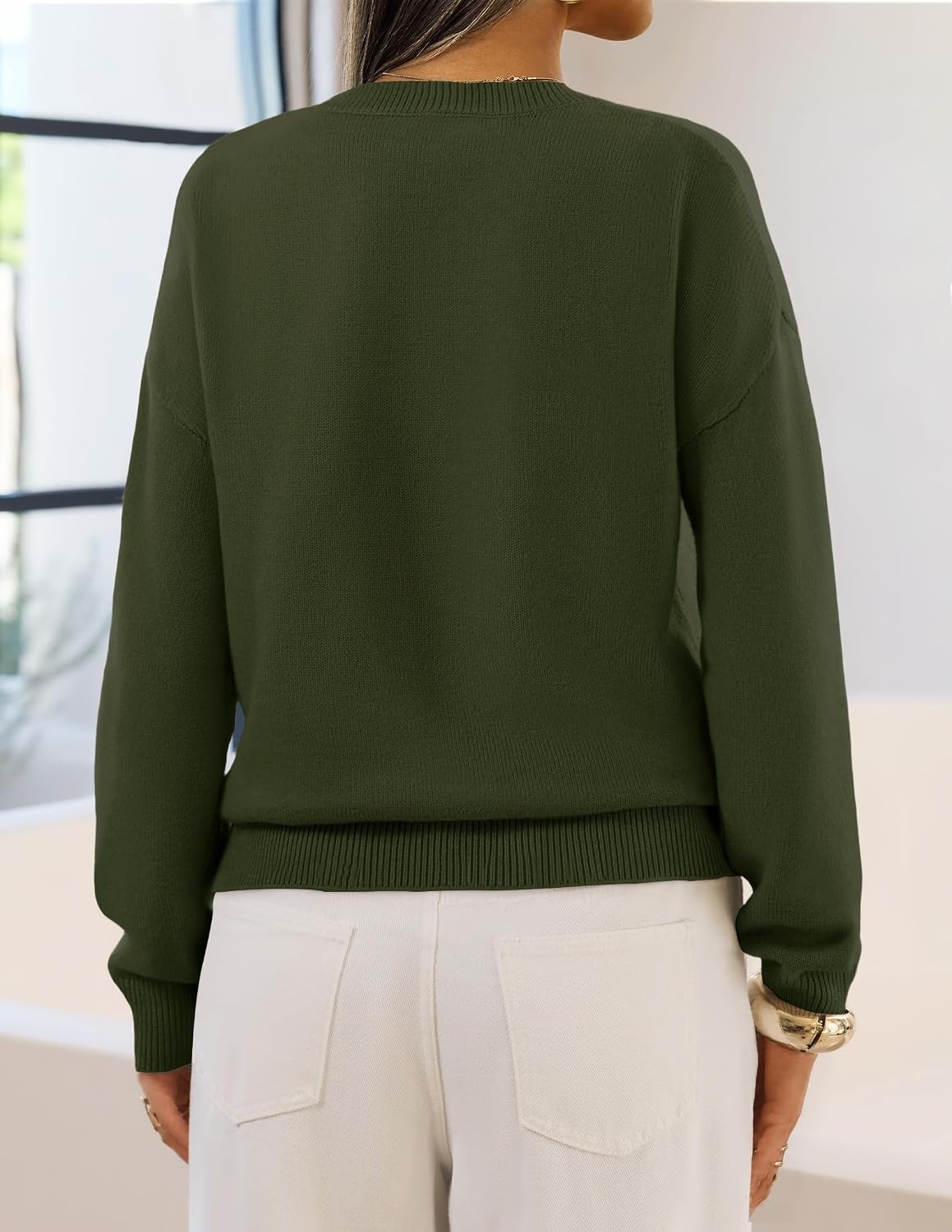 image:imageMEROKEETY Womens Fall Oversized Pullover Sweater Layered Neck Henley Tops Crew Neck Buttoned V Neck 2 in 1 2026 Winter Long Sleeves Color Block Soft Warm Ribbed Hem Stylish Trendy FashionArmygreen
