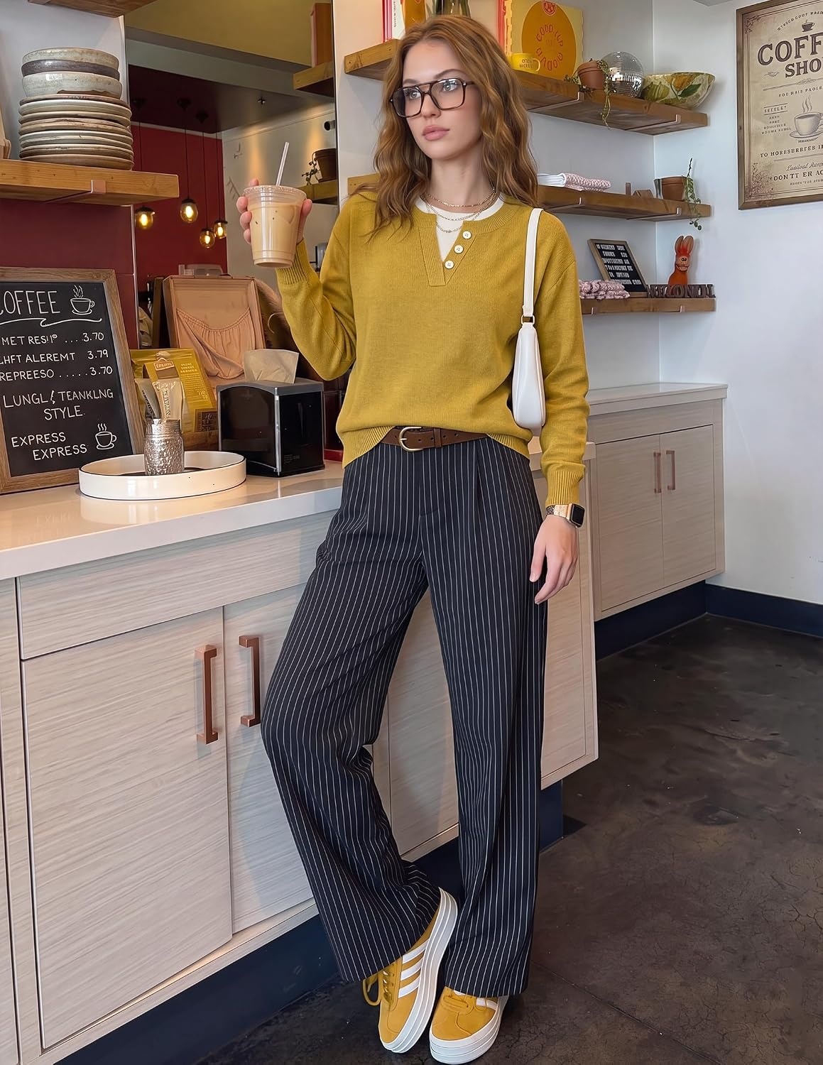 image:imageMEROKEETY Womens Fall Oversized Pullover Sweater Layered Neck Henley Tops Crew Neck Buttoned V Neck 2 in 1 2026 Winter Long Sleeves Color Block Soft Warm Ribbed Hem Stylish Trendy FashionTurmeric