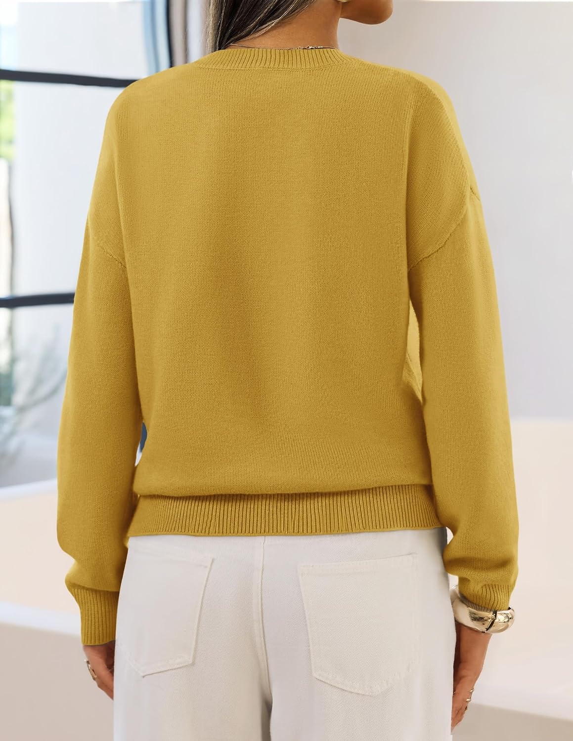 image:imageMEROKEETY Womens Fall Oversized Pullover Sweater Layered Neck Henley Tops Crew Neck Buttoned V Neck 2 in 1 2026 Winter Long Sleeves Color Block Soft Warm Ribbed Hem Stylish Trendy FashionTurmeric