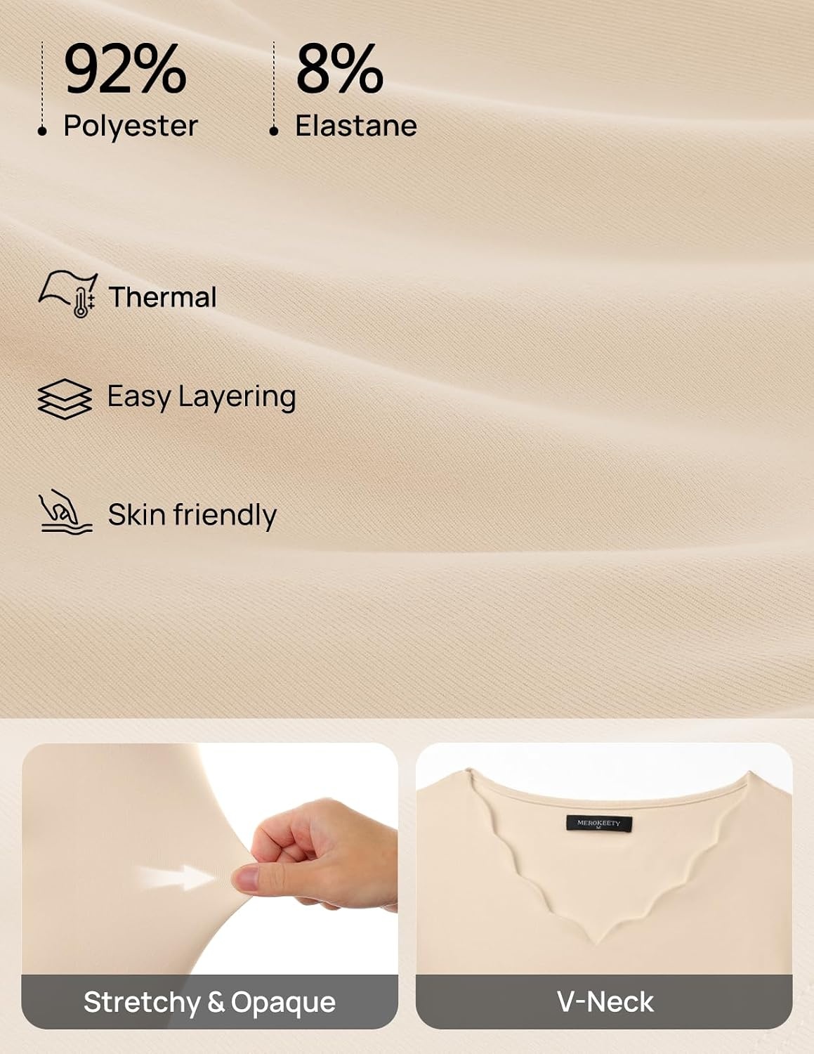 image:imageMEROKEETY Womens Fall Puff Long Sleeve Business Casual Work Tops Scalloped V Neck Work TShirt Cute Trendy Dressy Casual Ribbed Knit Fitted Blouse 2026 Fall Winter ClothesApricot
