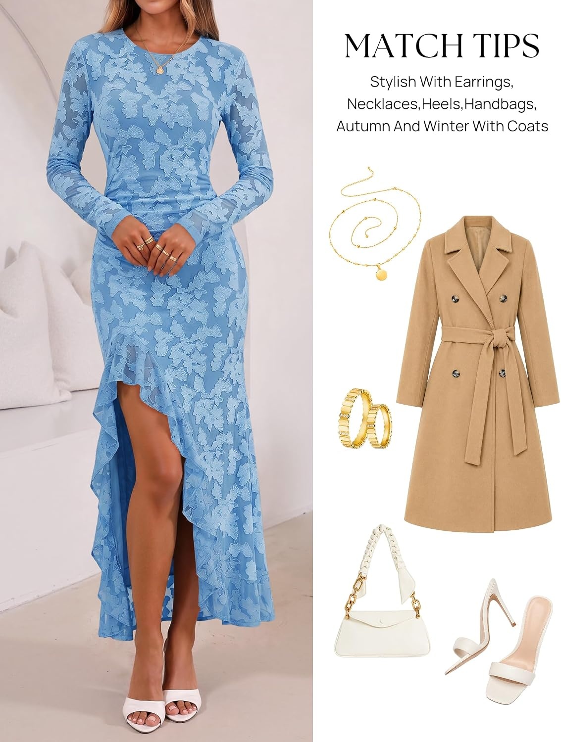 image:imageMEROKEETY Womens Fall Wedding Guest Dress Formal Long Sleeve Maxi Dresses Floral Cocktail Prom Dress Ruched Waist Asymmetric Ruffle Hem High Slit Bodycon Double Lined Rehearsal Bride Long DressBlue