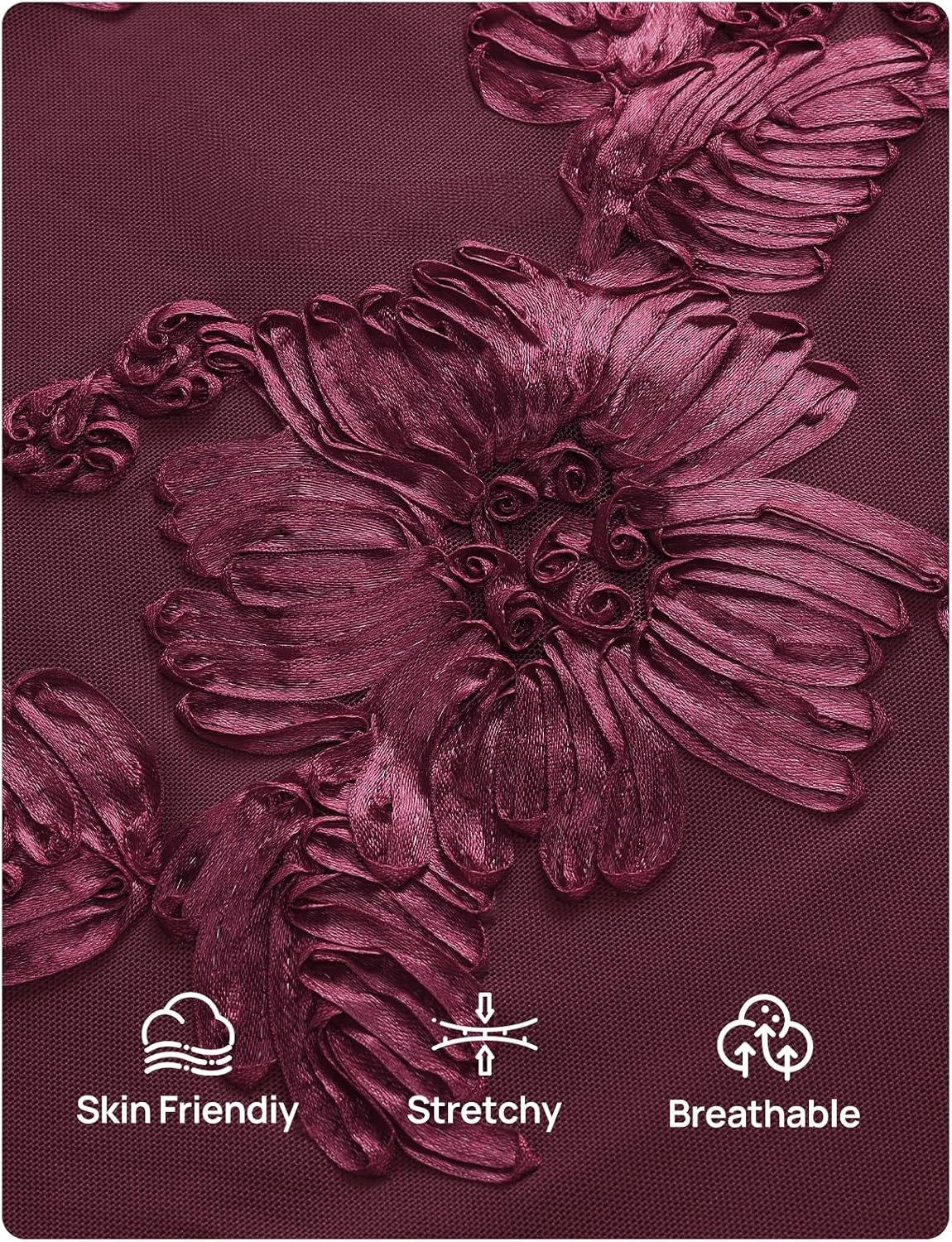 image:imageMEROKEETY Womens Floral Wedding Guest Cocktail Maxi Dress Ruffled Bell Long Sleeve 2026 Fall Mesh Dress Crew Neck Lined Bodycon Prom Homecoming Clothes Formal Elegant OutfitsBurgundy