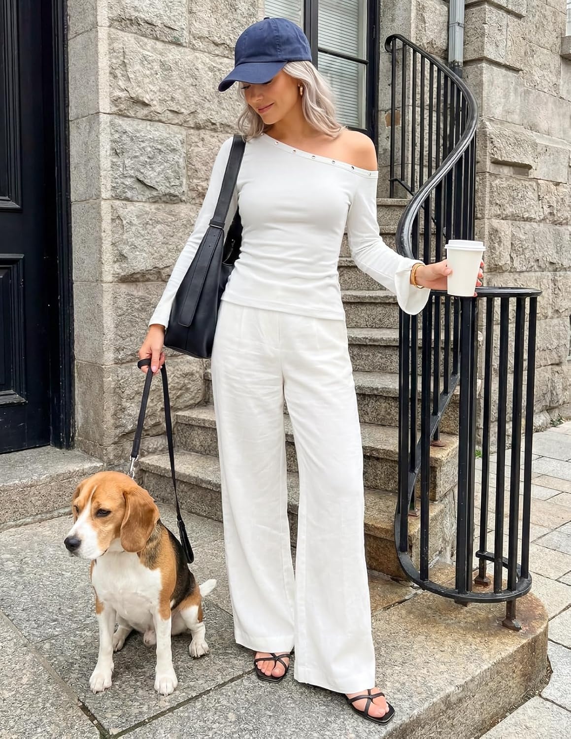 image:imageMEROKEETY Womens Off Shoulder Bell Long Sleeve Tops Fall Going Out Shirts 2026 One Shoulder Asymmetrical Top Metal Rivets Fitted TShirt Date Night Streetwear Trendy Outfits Y2k ClothesWhite