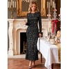 MEROKEETY Formal Fall Long Sleeve Sequin Bodycon Maxi Dress Women 2026 Gown | Sparkly, Fancy Jacquard Mesh, Lined, Side Slit, Lace-like, Cocktail Party, Dinner, Evening, Holiday, Wedding Guest Long Dress(Black)