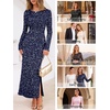 MEROKEETY Formal Fall Long Sleeve Sequin Bodycon Maxi Dress Women 2026 Gown | Sparkly, Fancy Jacquard Mesh, Lined, Side Slit, Lace-like, Cocktail Party, Dinner, Evening, Holiday, Wedding Guest Long Dress(Navy)