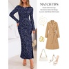 MEROKEETY Formal Fall Long Sleeve Sequin Bodycon Maxi Dress Women 2026 Gown | Sparkly, Fancy Jacquard Mesh, Lined, Side Slit, Lace-like, Cocktail Party, Dinner, Evening, Holiday, Wedding Guest Long Dress(Navy)