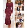 MEROKEETY Formal Fall Long Sleeve Sequin Bodycon Maxi Dress Women 2026 Gown | Sparkly, Fancy Jacquard Mesh, Lined, Side Slit, Lace-like, Cocktail Party, Dinner, Evening, Holiday, Wedding Guest Long Dress(Wine)