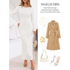 MEROKEETY Formal Fall Long Sleeve Sequin Bodycon Maxi Dress Women 2026 Gown | Sparkly, Fancy Jacquard Mesh, Lined, Side Slit, Lace-like, Cocktail Party, Dinner, Evening, Holiday, Wedding Guest Long Dress(White)