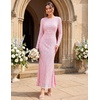 MEROKEETY Formal Fall Long Sleeve Sequin Bodycon Maxi Dress Women 2026 Gown | Sparkly, Fancy Jacquard Mesh, Lined, Side Slit, Lace-like, Cocktail Party, Dinner, Evening, Holiday, Wedding Guest Long Dress(Pink)