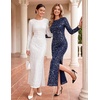 MEROKEETY Formal Fall Long Sleeve Sequin Bodycon Maxi Dress Women 2026 Gown | Sparkly, Fancy Jacquard Mesh, Lined, Side Slit, Lace-like, Cocktail Party, Dinner, Evening, Holiday, Wedding Guest Long Dress(Navy)