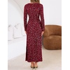 MEROKEETY Formal Fall Long Sleeve Sequin Bodycon Maxi Dress Women 2026 Gown | Sparkly, Fancy Jacquard Mesh, Lined, Side Slit, Lace-like, Cocktail Party, Dinner, Evening, Holiday, Wedding Guest Long Dress(Wine)