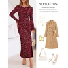 MEROKEETY Formal Fall Long Sleeve Sequin Bodycon Maxi Dress Women 2026 Gown | Sparkly, Fancy Jacquard Mesh, Lined, Side Slit, Lace-like, Cocktail Party, Dinner, Evening, Holiday, Wedding Guest Long Dress(Wine)