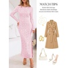 MEROKEETY Formal Fall Long Sleeve Sequin Bodycon Maxi Dress Women 2026 Gown | Sparkly, Fancy Jacquard Mesh, Lined, Side Slit, Lace-like, Cocktail Party, Dinner, Evening, Holiday, Wedding Guest Long Dress(Pink)