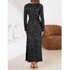 MEROKEETY Formal Fall Long Sleeve Sequin Bodycon Maxi Dress Women 2026 Gown | Sparkly, Fancy Jacquard Mesh, Lined, Side Slit, Lace-like, Cocktail Party, Dinner, Evening, Holiday, Wedding Guest Long Dress(Black)