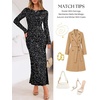 MEROKEETY Formal Fall Long Sleeve Sequin Bodycon Maxi Dress Women 2026 Gown | Sparkly, Fancy Jacquard Mesh, Lined, Side Slit, Lace-like, Cocktail Party, Dinner, Evening, Holiday, Wedding Guest Long Dress(Black)
