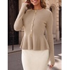 MEROKEETY Long Sleeve Fitted Waist Cardigan Sweaters for Women 2026 Fall | Crew Neck, Button Down, Open Front, Flattering Peplum Hem, Business Casual Cardigan, Soft Sweater, Winter Trendy Outfits(Oatmeal)