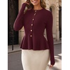 MEROKEETY Long Sleeve Fitted Waist Cardigan Sweaters for Women 2026 Fall | Crew Neck, Button Down, Open Front, Flattering Peplum Hem, Business Casual Cardigan, Soft Sweater, Winter Trendy Outfits(Wine)