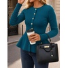 MEROKEETY Long Sleeve Fitted Waist Cardigan Sweaters for Women 2026 Fall | Crew Neck, Button Down, Open Front, Flattering Peplum Hem, Business Casual Cardigan, Soft Sweater, Winter Trendy Outfits(Teal)