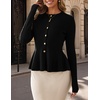 MEROKEETY Long Sleeve Fitted Waist Cardigan Sweaters for Women 2026 Fall | Crew Neck, Button Down, Open Front, Flattering Peplum Hem, Business Casual Cardigan, Soft Sweater, Winter Trendy Outfits(Black)
