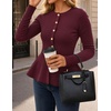 MEROKEETY Long Sleeve Fitted Waist Cardigan Sweaters for Women 2026 Fall | Crew Neck, Button Down, Open Front, Flattering Peplum Hem, Business Casual Cardigan, Soft Sweater, Winter Trendy Outfits(Wine)