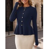 MEROKEETY Long Sleeve Fitted Waist Cardigan Sweaters for Women 2026 Fall | Crew Neck, Button Down, Open Front, Flattering Peplum Hem, Business Casual Cardigan, Soft Sweater, Winter Trendy Outfits(Navy)